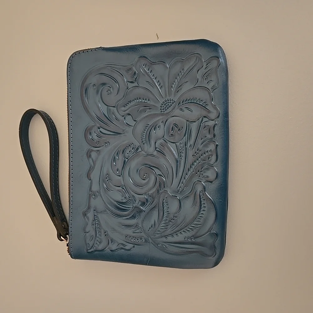 Patricia Nash Blue Embossed Leather Tote(Never Used) - Picture 6 of 12